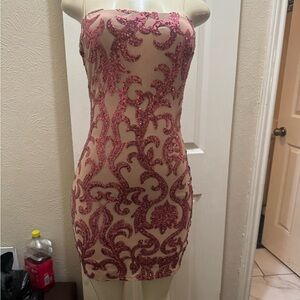 Lovely Day Strapless Pink Sequin Dress